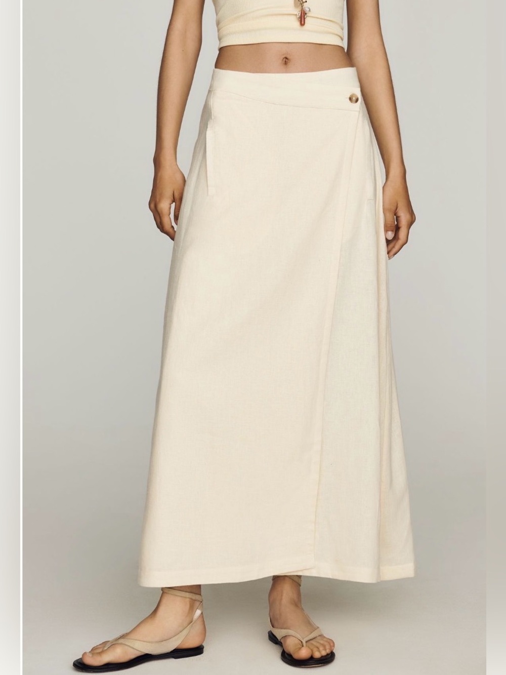 By Anthropologie Cotton Linen Wrap Maxi Skirt Light Yellow. Size 10. MSRP 148